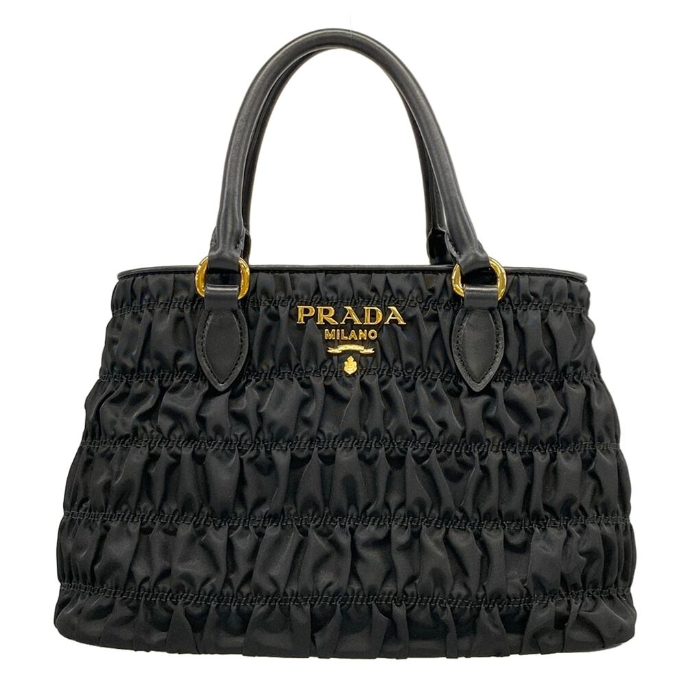 Prada Gathered Bag Handbag 1BA173 Nylon Leather